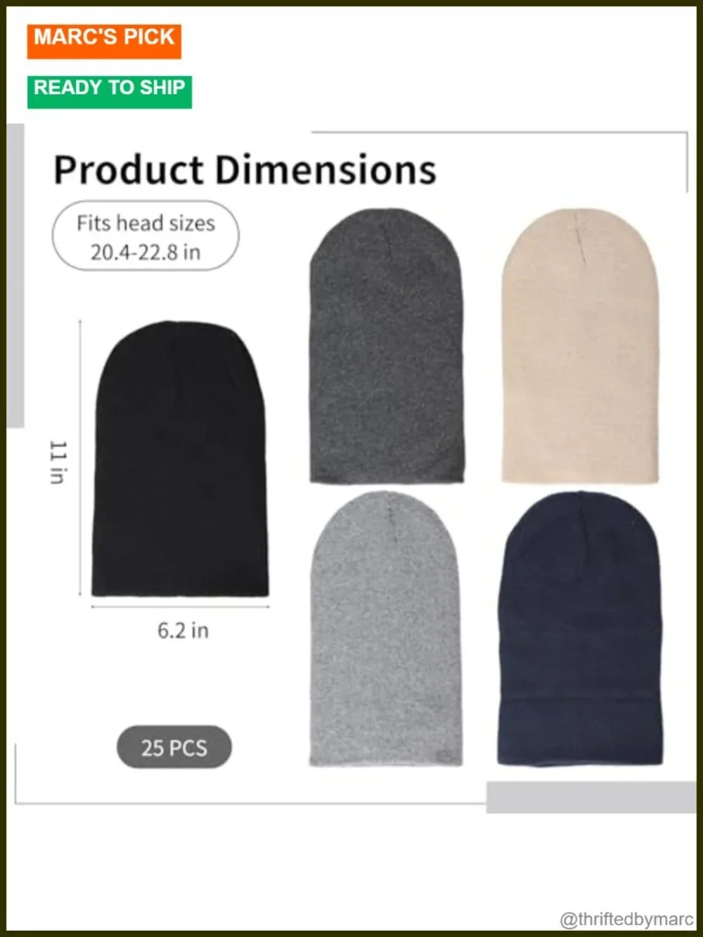 25 Pack Warm Knit Beanie Hats, Solid Color Polyester Headwear, Bulk Cuffed Caps